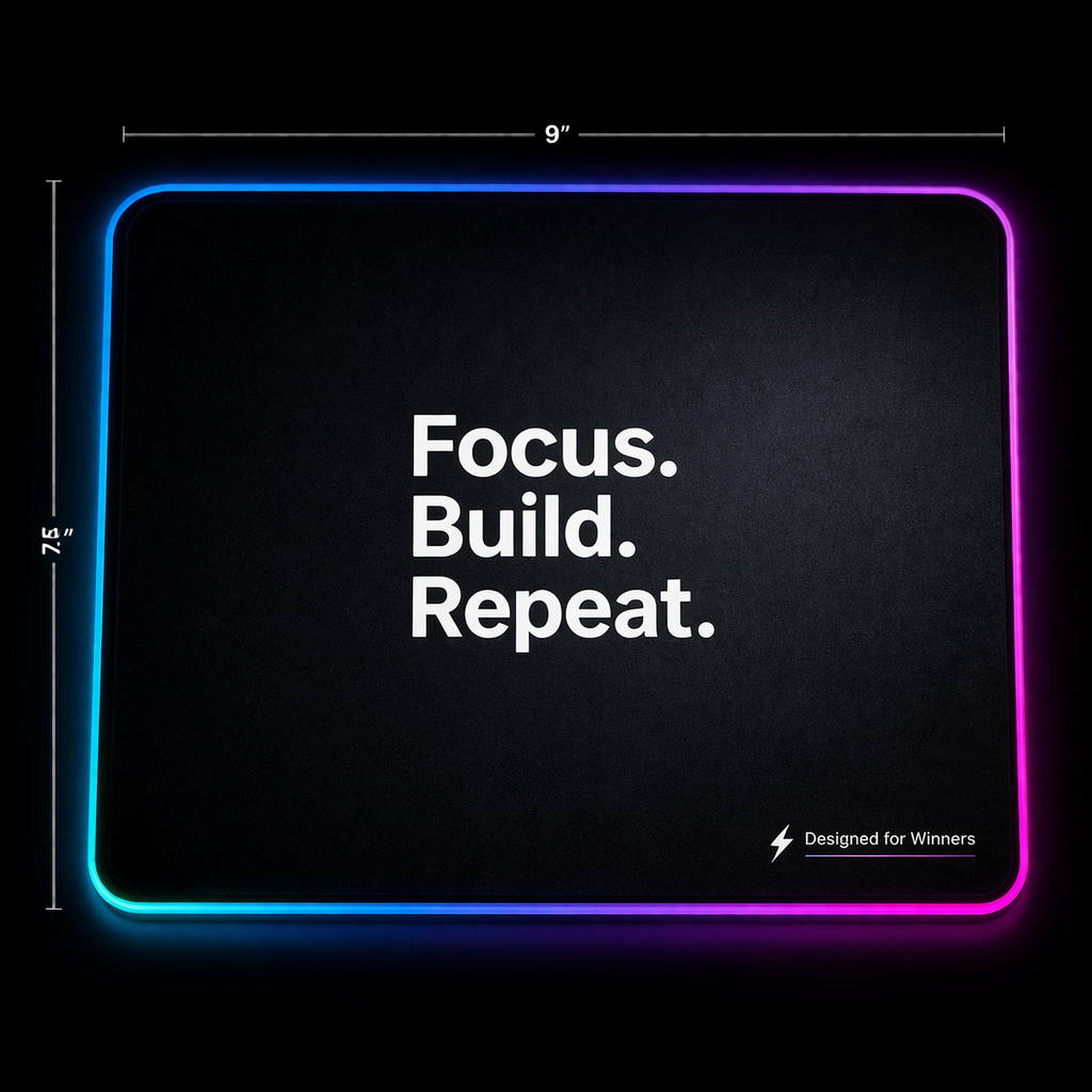 Premium Minimal Mouse Pad 9x7.5 Inch – Focus Build Repeat Design | Anti-Slip, Smooth Surface Desk Mat