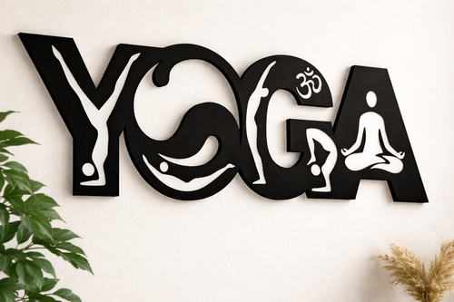 Minimalist Black MDF Yoga Wall Art | Laser Cut Meditation Decor for Living Room & Studio