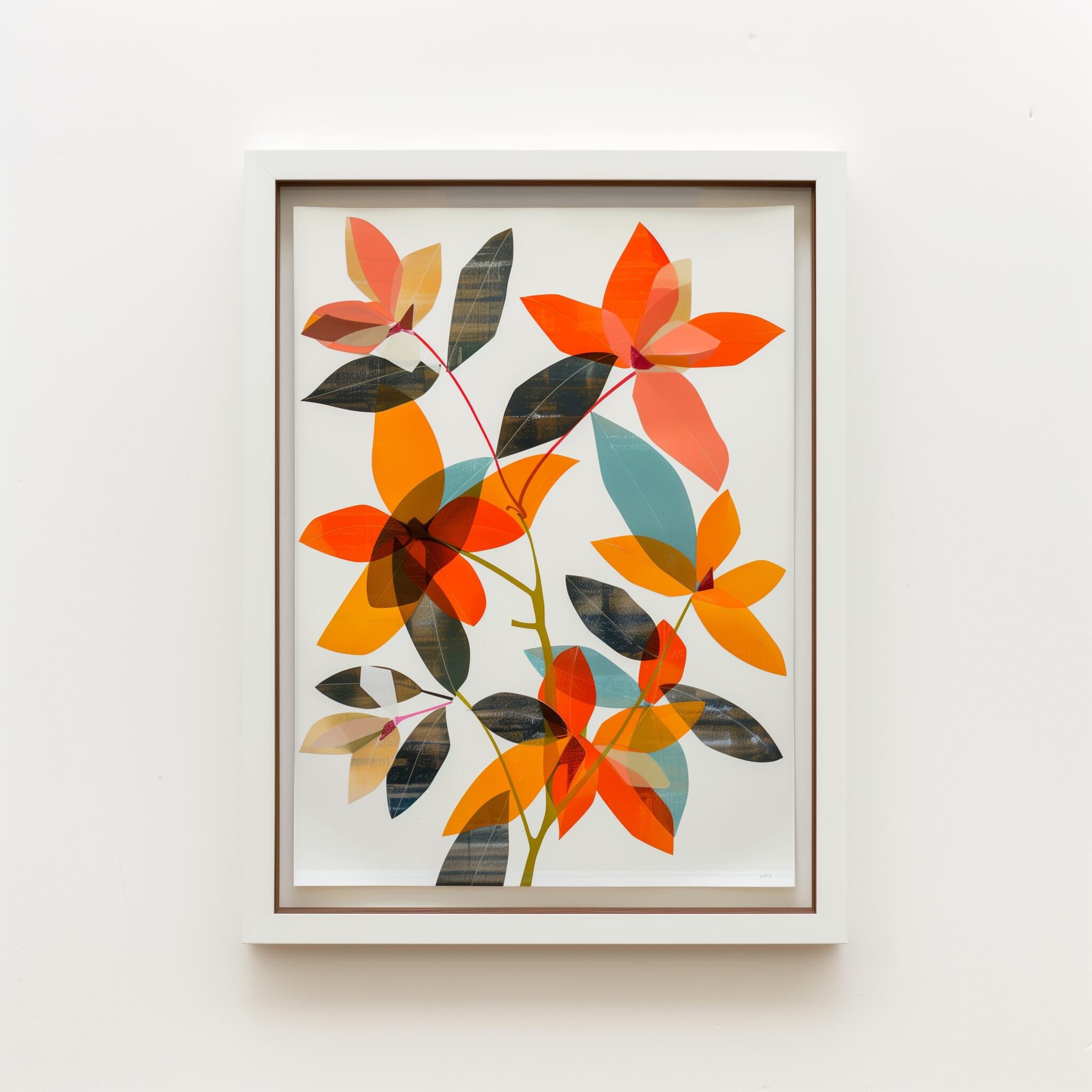 Abstract Floral Wall Art Frame | Modern Colorful Botanical Design | Minimalist Orange Leaf Artwork | Contemporary Home Decor – The Nestify