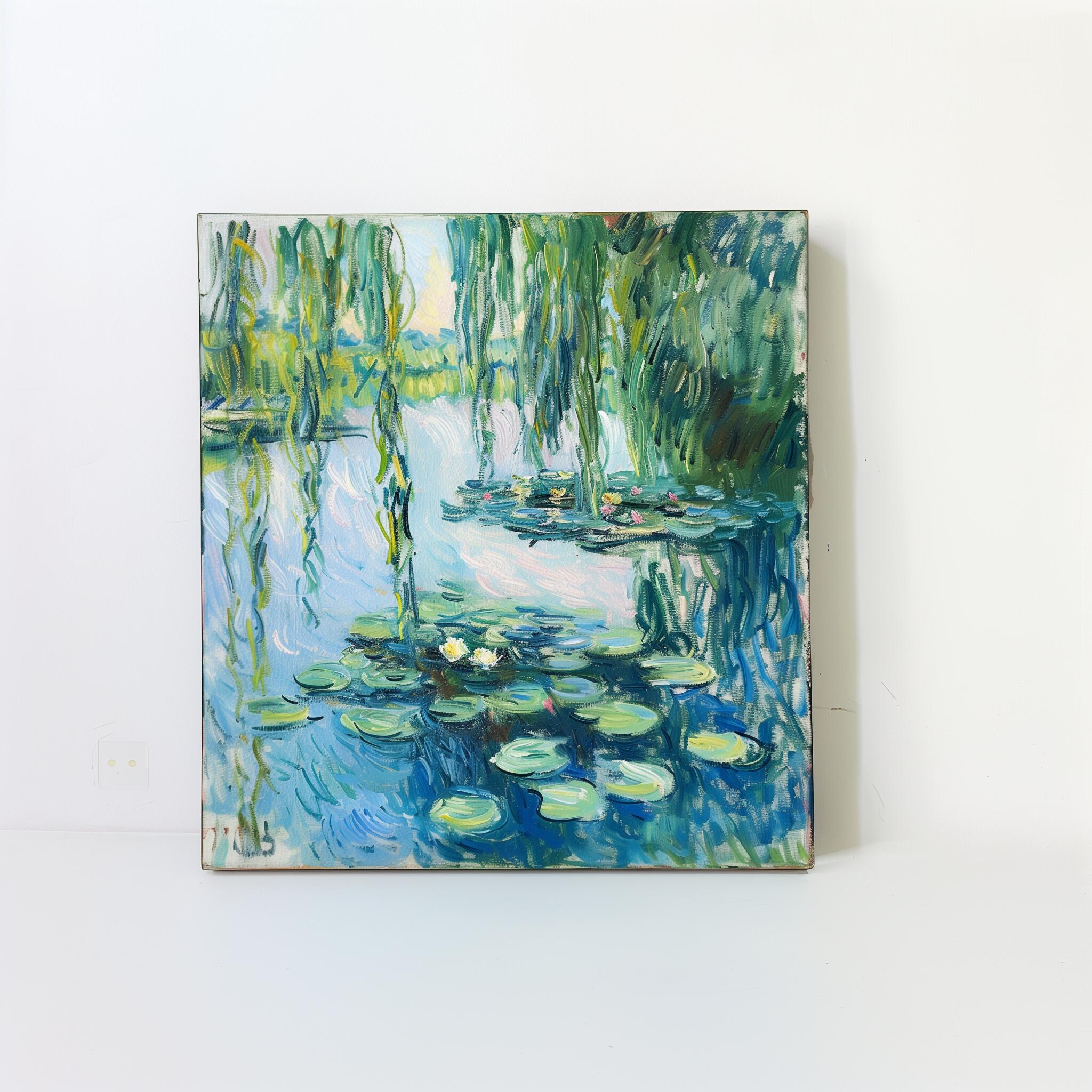 Serene Water Lily Pond Wall Art Frame | Impressionist Nature Painting | Calm Blue Green Landscape Decor | Premium Wall Art – The Nestify